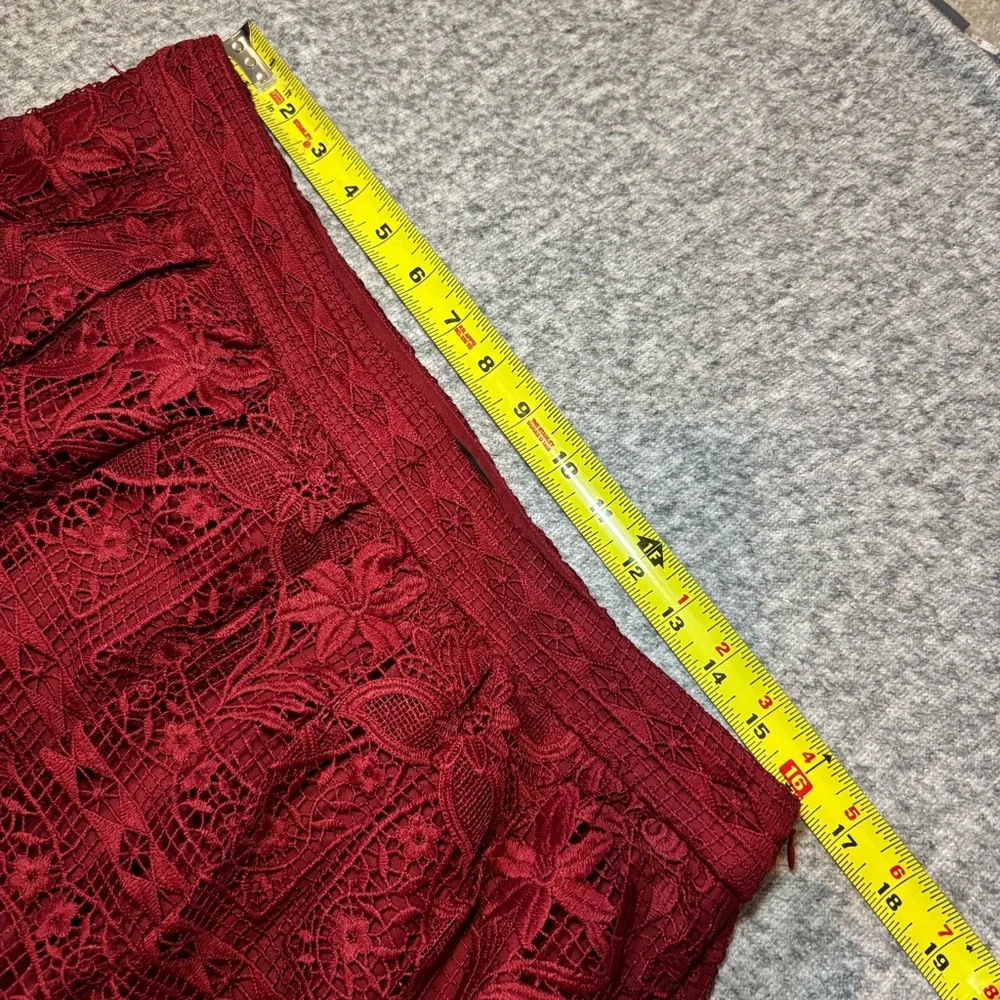 Talbots Women’s Floral Lace Fit & Flare Midi Skirt 12P Burgundy New Petite